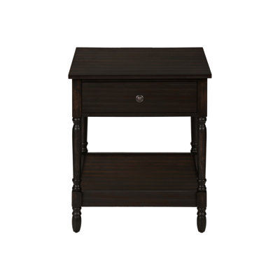 2 Tier Side Table With Square Shape And Brown Veneer For Bedroom Living Area 25 Inch High Accent Dark Walnut