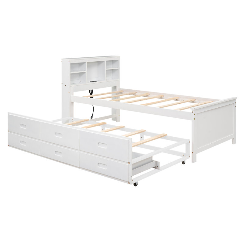 Lits modernes en bois blanc avec rangement, USB, lit gigogne simple pour la maison