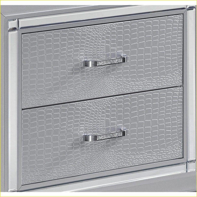 Table de chevet 2 tiroirs Glam Silver, Argent argent