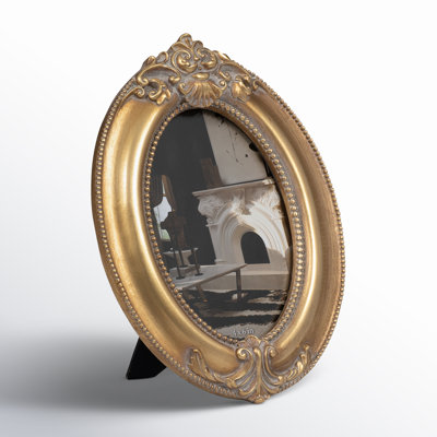 Elegant Gold Resin 4x6 Round Applique Photo Frame Glass Display, Classic Home Decor Accent