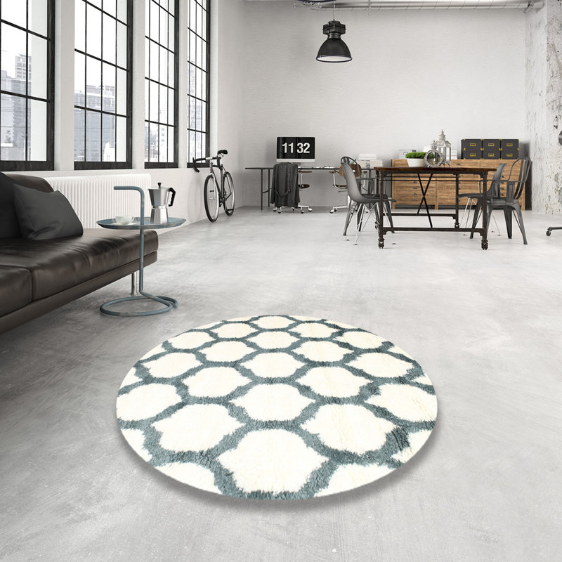 Tapis gris/zone blanche contemporaine, Rond 5 pi
