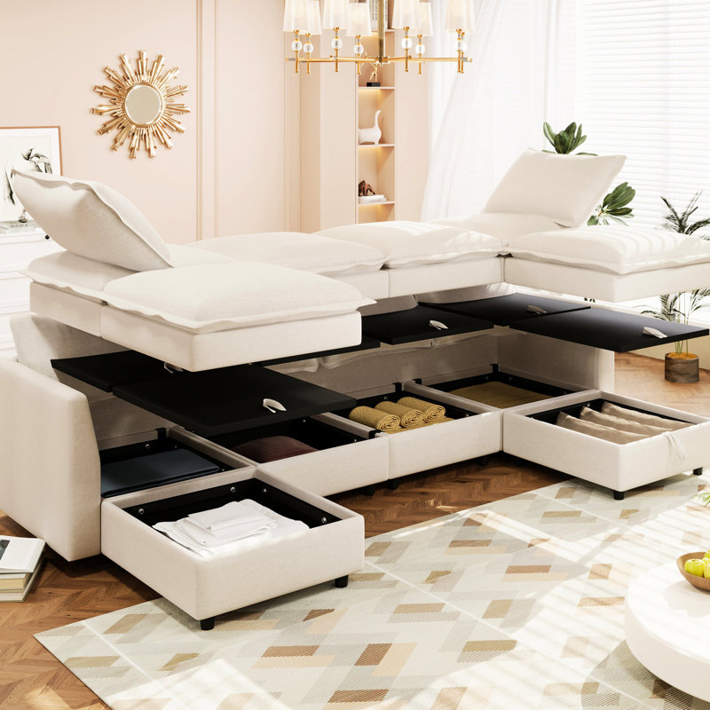 Lit modulaire avec rangement inférieur - Beige chic, cadre en bois de contreplaqué confortable de conception 6