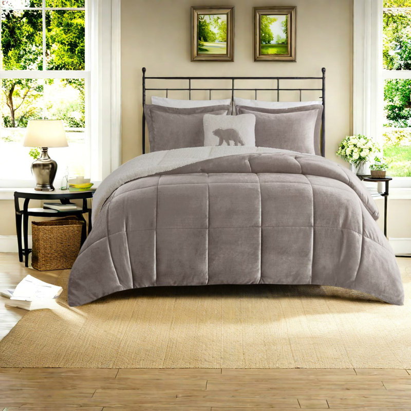 Cozy Plush And Sherpa Bedding Set, Premium Polyester, Rustic Bedroom Comfort