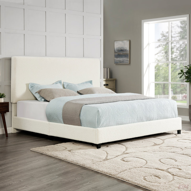 Upholstered Platform Bed (Bed), White, King