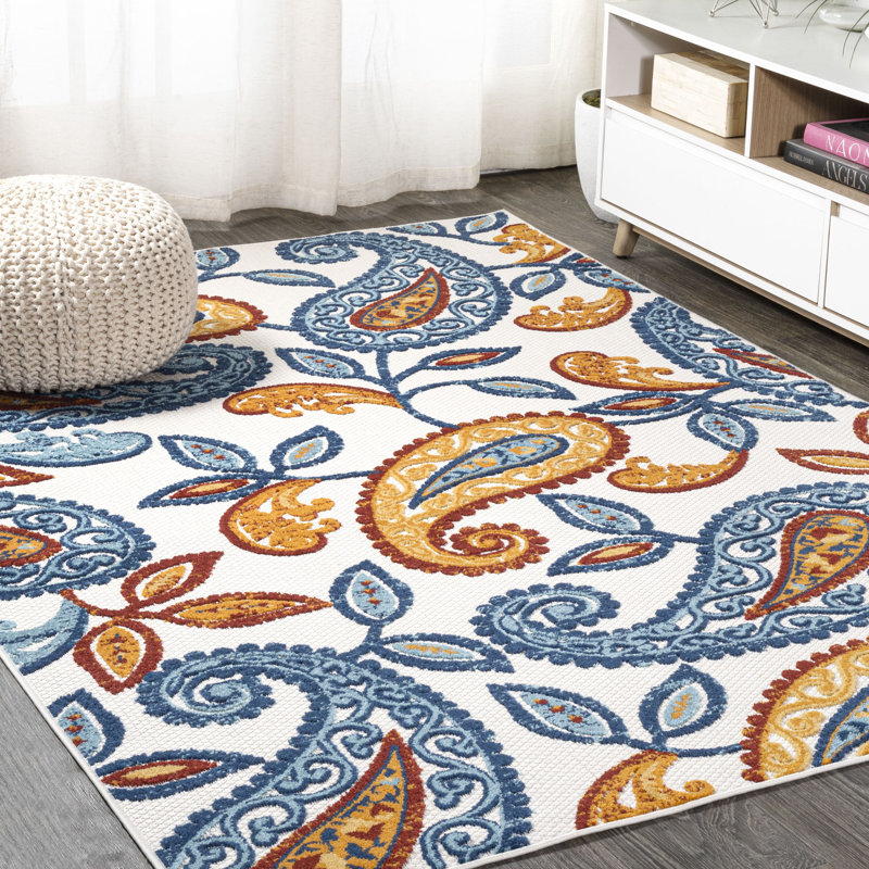 Tapis intérieur / extérieur orange / bleu Jotunheim, Rectangulaire 3 pi x 5 pi