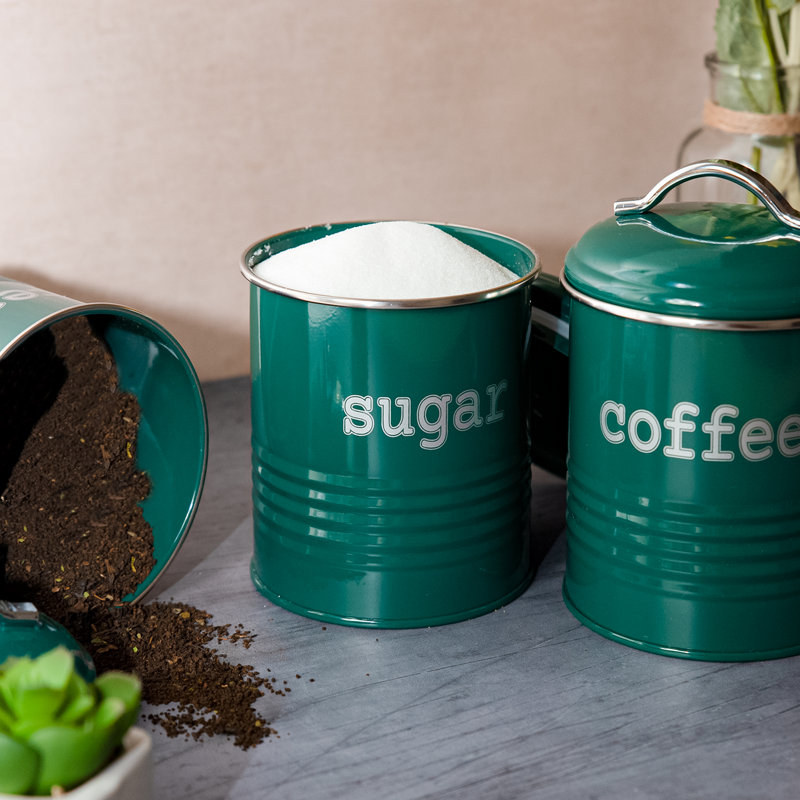 Metal Jar - Set of 3, Glossy Green