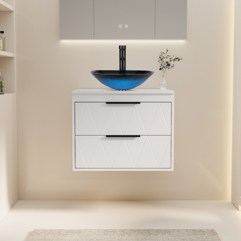 Meuble-lavabo mural 24 po avec lavabo vasque Sharee, Bleu clair, Blanc
