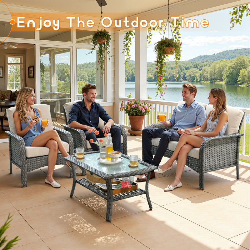 Margueritte 4 - Person Patio Conversation Set with Cushions, Gray/Beige