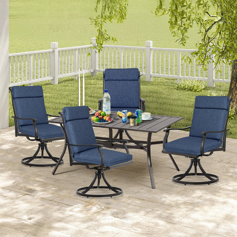 Outdoor High Back Chair Cushion Set of 4, Navy Blue, 21" W x 20" D