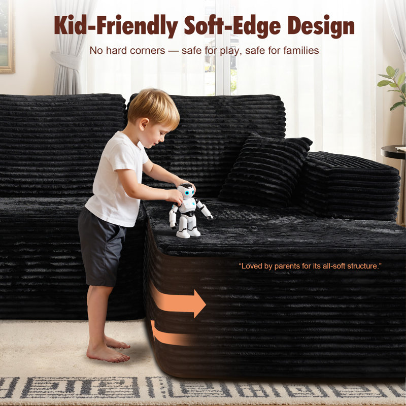 163.39'' Cloud-Like Modular Sectional Sofa in Corduroy, No Assembly Required, Deep Seats and L-Shaped Chaise for Living Room