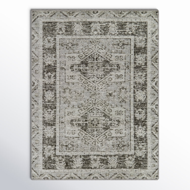 Rectangle Oriental Caleb Recycled P.E.T Area Rug in Gray