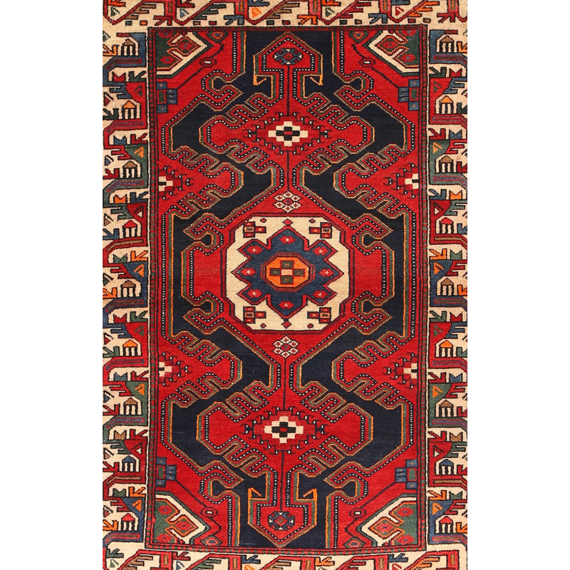 Tapis traditionnel rouge / noir, Rectangle 5 pi x 7 pi