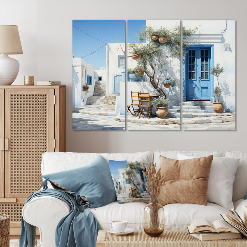 «Grèce Cycladic Harmony IV» sur toile, reproduction de 3 pièces, H 40 po x l 60 po x P 1 po