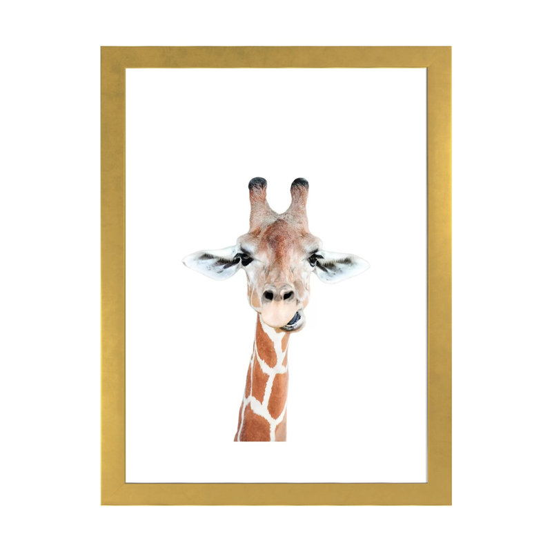 «Happy Giraffe» par Sissi & Seb - reproduction de photo, Blanc, Papier encadré doré, H 32 po x l 24 po x P 1 po