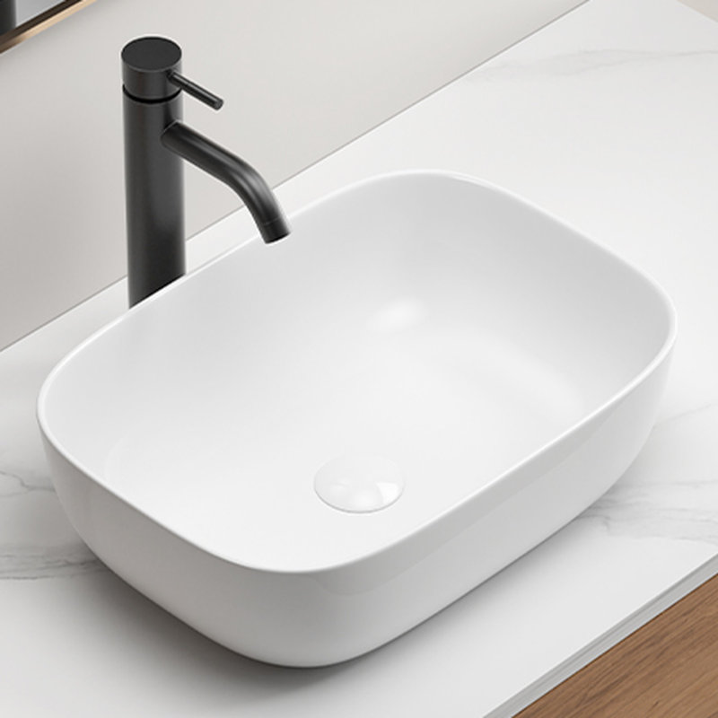 European Style Rectangle White Bathroom Vessel Sink, Smooth Baked Glaze Standard, And Robust, Easy To Keep Clean Mode Glaze, Practical, Maintain Sink