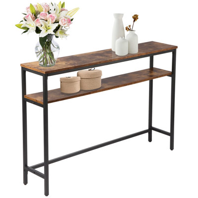 Narrow Console Table, 47 Inch Sofa Table With Adjustable Shelf, 2-Tier Long Skinny Table by 17 Stories