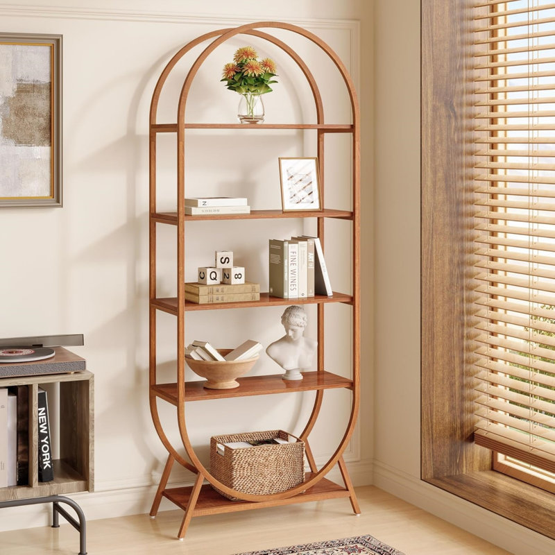 Bibliothèque de 71 pouces de haut à 5 niveaux avec bibliothèque en coin et structure en bois et métal d'une capacité de 350 lb, unité de rangement verticale étroite pour les petits espaces