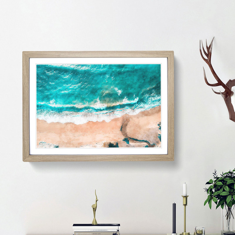 Monterey Beach in California - Picture Frame Graphic Art Print, 24cm H x 33cm W x 2cm D, Oak Framed