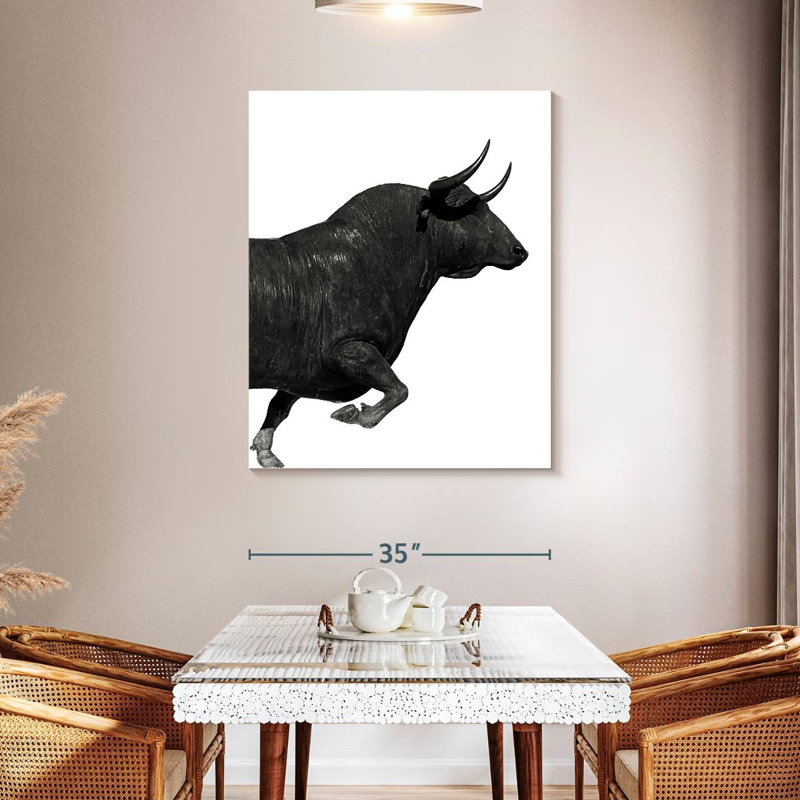 «Charging Black Bull» sur toile, H 45 po x l 36 po x P 1,25 po