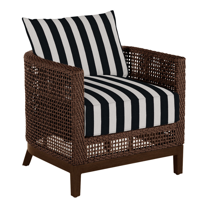 Fauteuil demi-tonneau péninsule - acajou / châtaignier, Acajou / châtaignier, Sunbrella® ‑ Cabana à rayures minuit