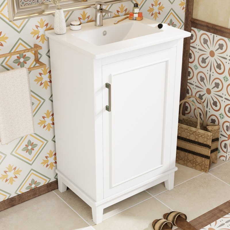 20" Single Bathroom Vanity With Ceramic Top, White