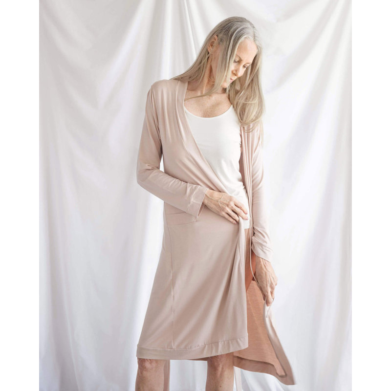 Naked Modal Blend Jersey Girl / Woman+ Above Knee Bathrobe with Pockets, Primrose, M / L
