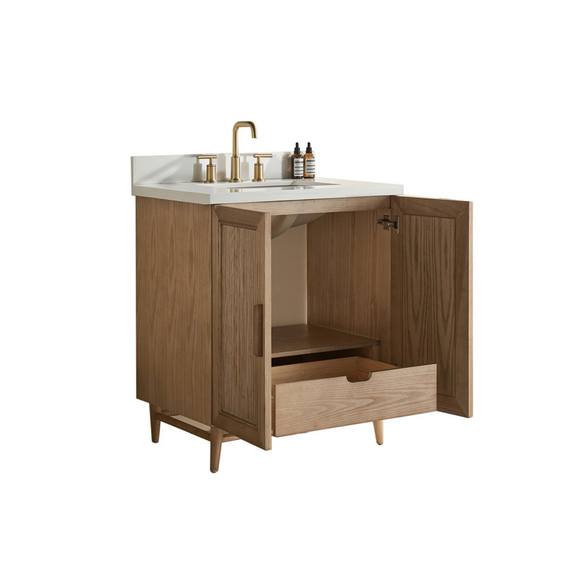 30'' Freestanding Single Sink Bathroom Vanity with Solid Wood and Marble Top