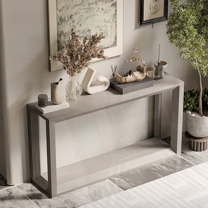 Solid Wood Veneer Console Table, Gray