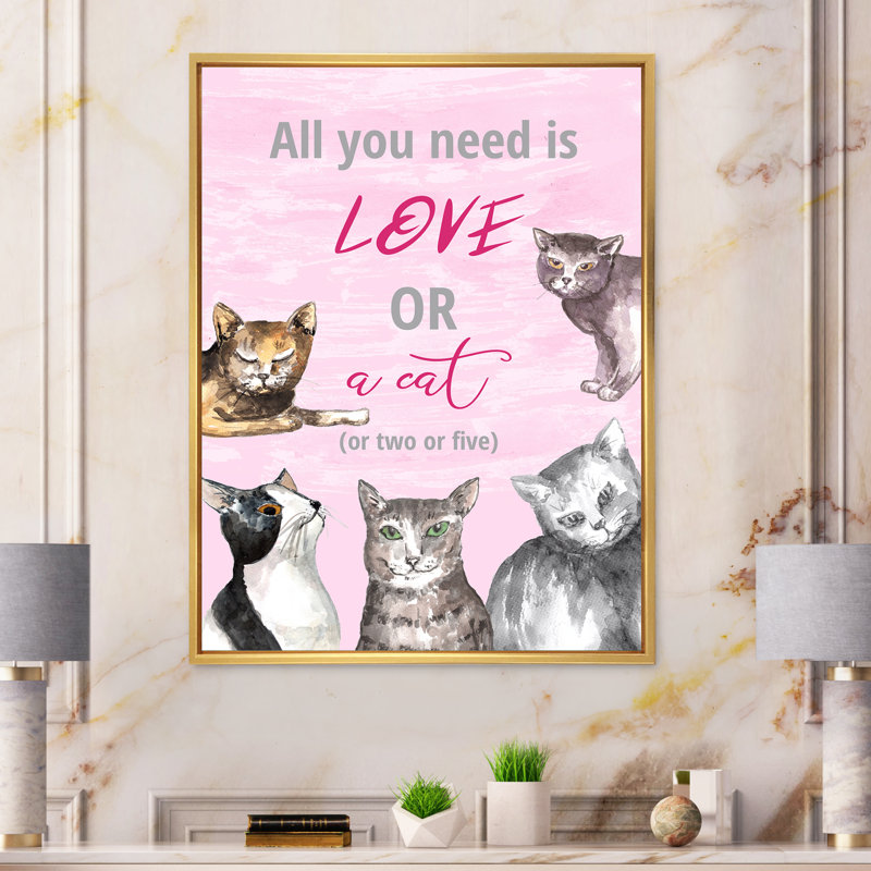 Carte pour les amateurs de chat - Peinture sur toile, H 44 po x l 34 po x P 1,5 po, Cadre flottant doré