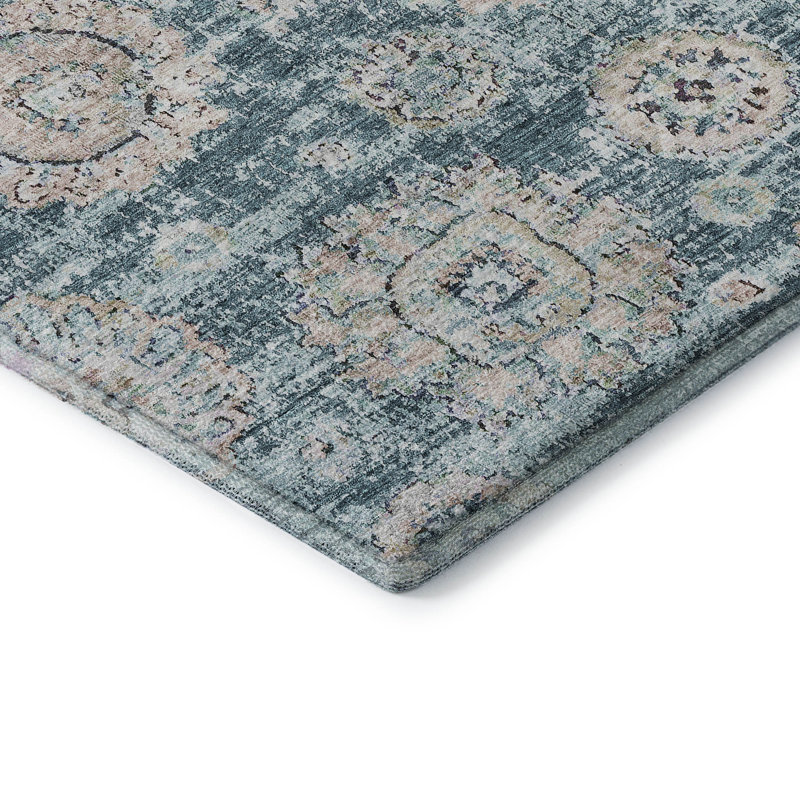 Tapis bleu sarcelle lavable à la machine Premium Cerrito, Rectangle 10 pi x 14 pi