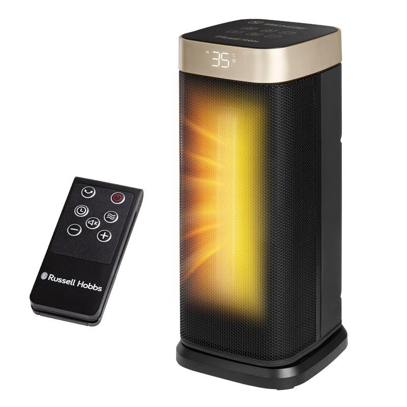 Russell Hobbs Rhcth2002g 2kw Oscillating Ceramic Heater W/digital Display In Black And Gold, Square Design, Black/Gold