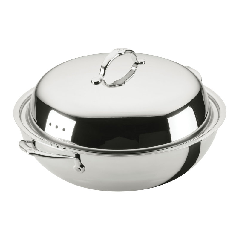 Wok en acier inoxydable 14 po avec couvercle en dôme
