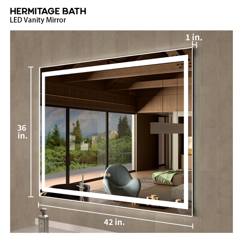 Currin 42 in. W x 36 in. H Rectangular Frameless LED Wall Bathroom Vanity Mirror, 36" x 42"