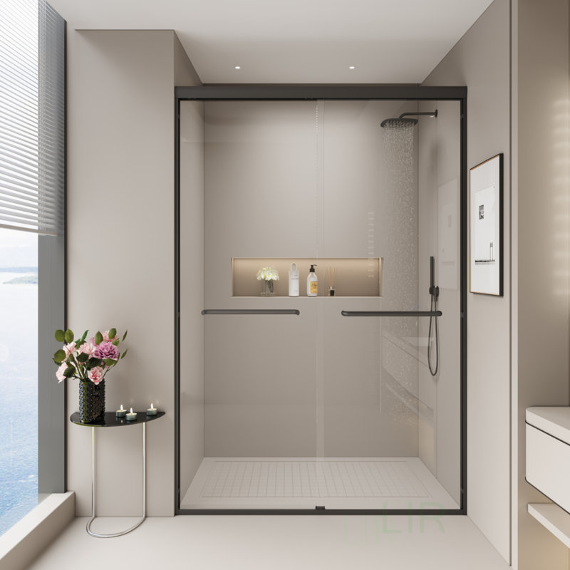 44-48 In. W X 72 In. H Double Sliding Shower Door, Semi-Frameless Bathroom Sliding Door With 1/4" (6Mm) Tempered Glass For Walk-In Shower, CM-24D03-48MBX, Shower Door