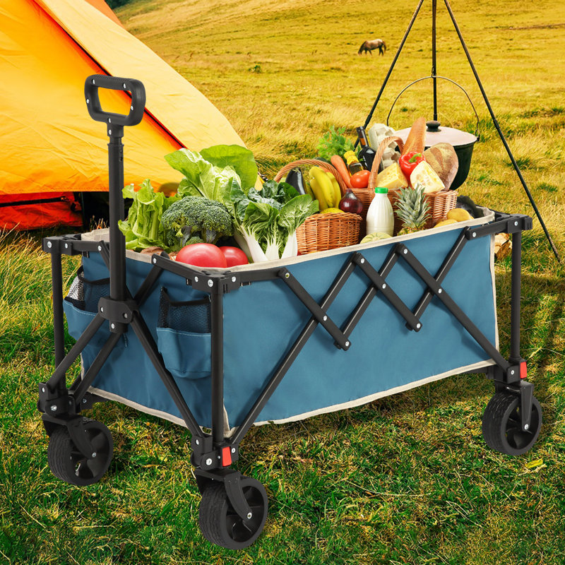 Chariot pliant pour chariot avec roues tout-terrain, chariot utilitaire robuste avec poignée réglable pour le camping, le magasinage et les sports