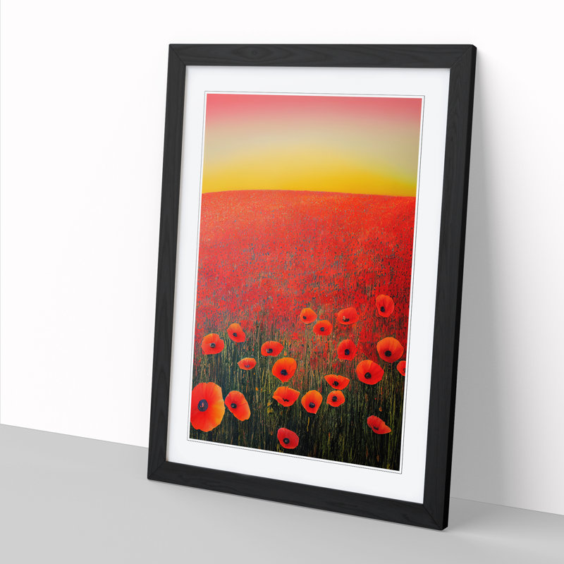 Leighan Poppy Flower Field Painting Vol.2 - Single Picture Frame Print, 64cm H x 46cm W x 2cm D, Black