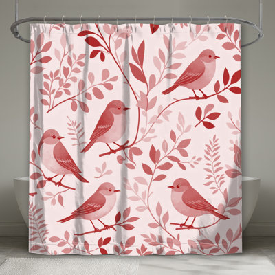 Illustrated Birds On Branches Shower Curtains Extra Long