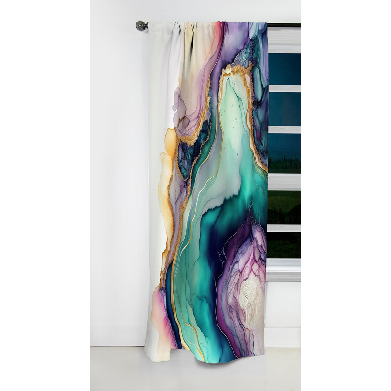 Vert / mauve abstrait Geode - Rideau de marbre abstrait - Rideau de marbre occultant - 1 panneaux, 52" W x 84" L