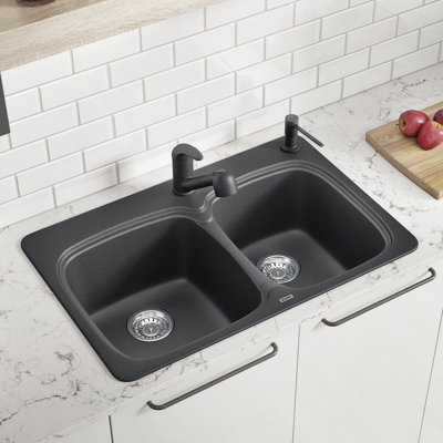 Évier de cuisine à double cuve encastrée avec accessoires Vienna L 31 po x l 21 po