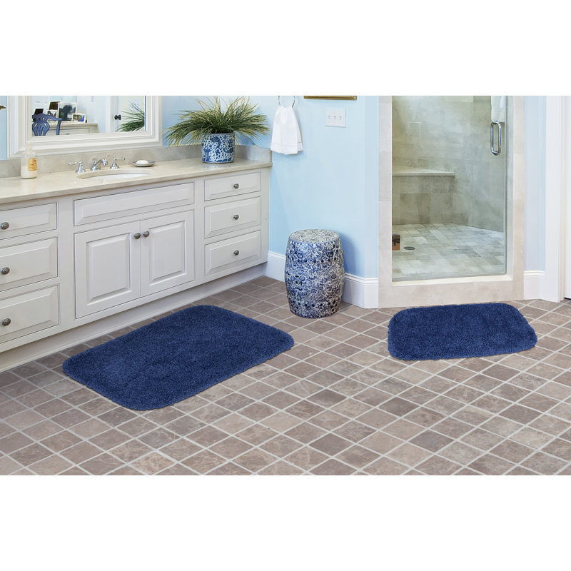 Devin Rectangle Nylon Non-Slip 2 Piece Shower Mat, Navy