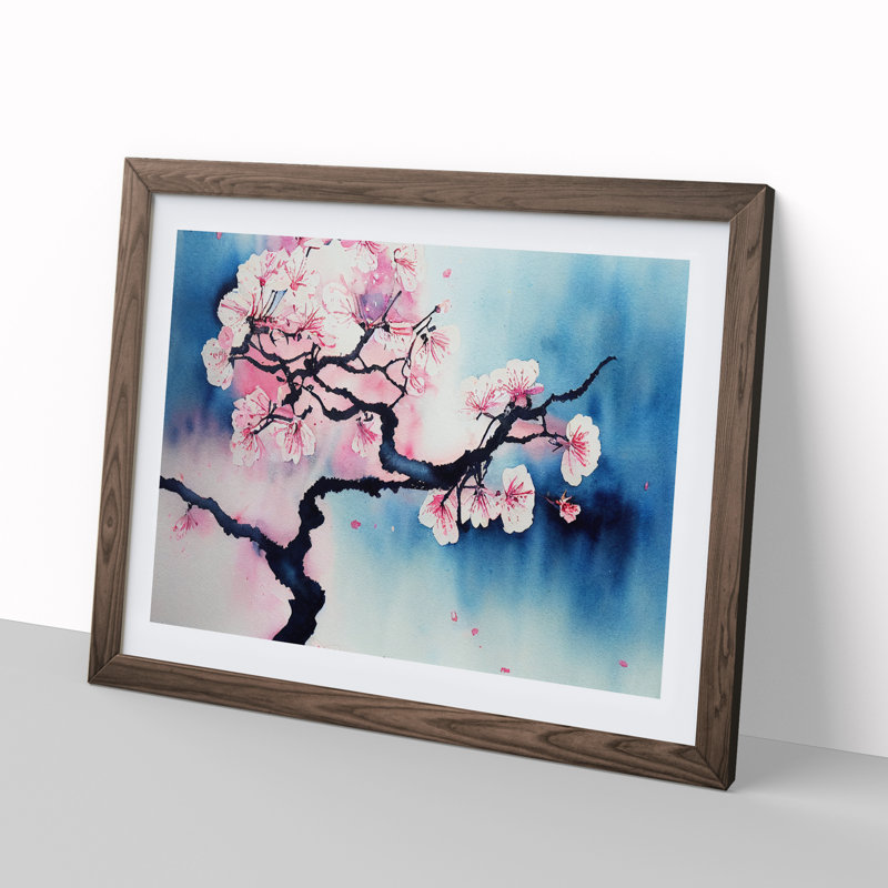 Cherry Blossom Watercolour Flowers Vol.2 - Framed Print, 34cm H x 46cm W x 2cm D, Walnut Framed