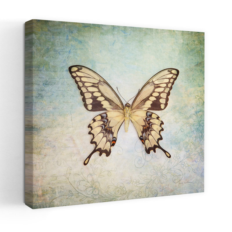 Art contemporain français avec papillon français VI, H 18 po x l 18 po