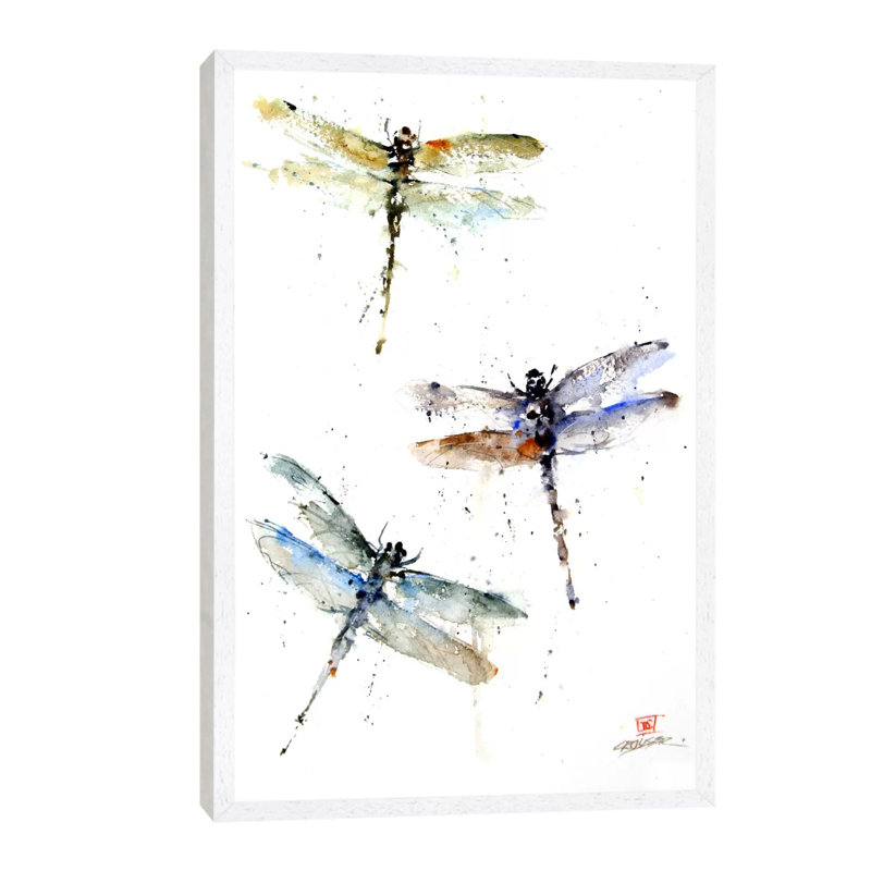 Dragonflies by Dean Crouser - Painting on Canvas, 66.04 cm H x 45.72 cm W, White Framed