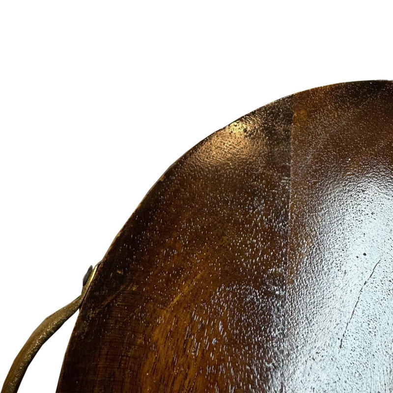 12" Rustic Floral Round Wood Serving Tray with Metal Inlay