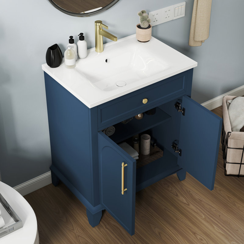 Meuble-lavabo 28 po avec comptoir en céramique, Bleu