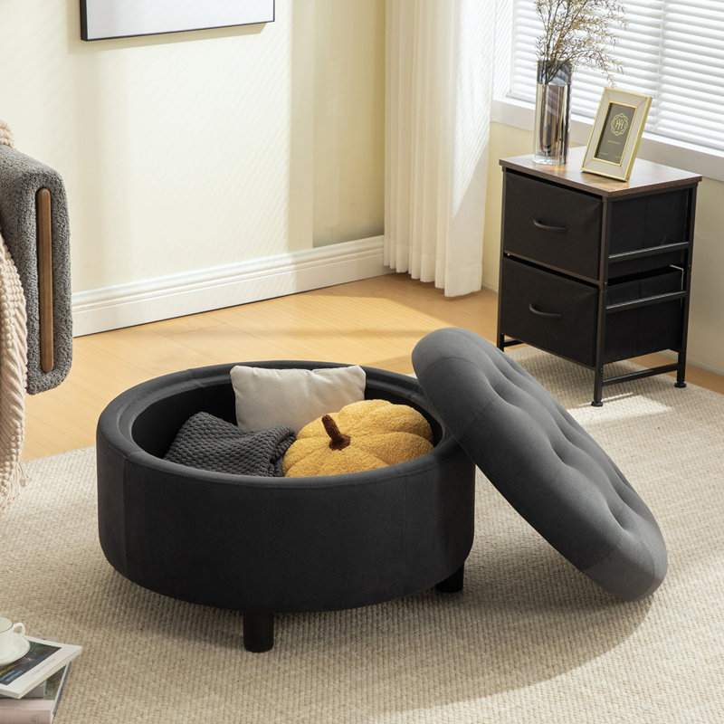 29.33"W Upholstered Round Ottoman, Gray