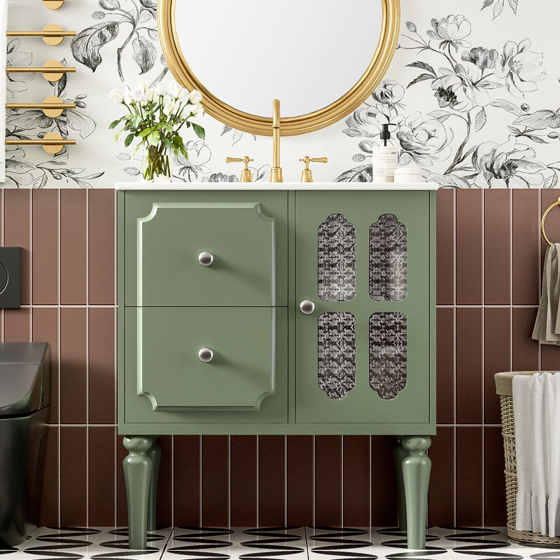 Armoire de rangement pour salle de bain avec lavabo en céramique Retro