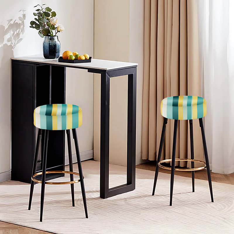 Green And Yellow Stripes Harmony I - Striped Bar Stools Set Of 2