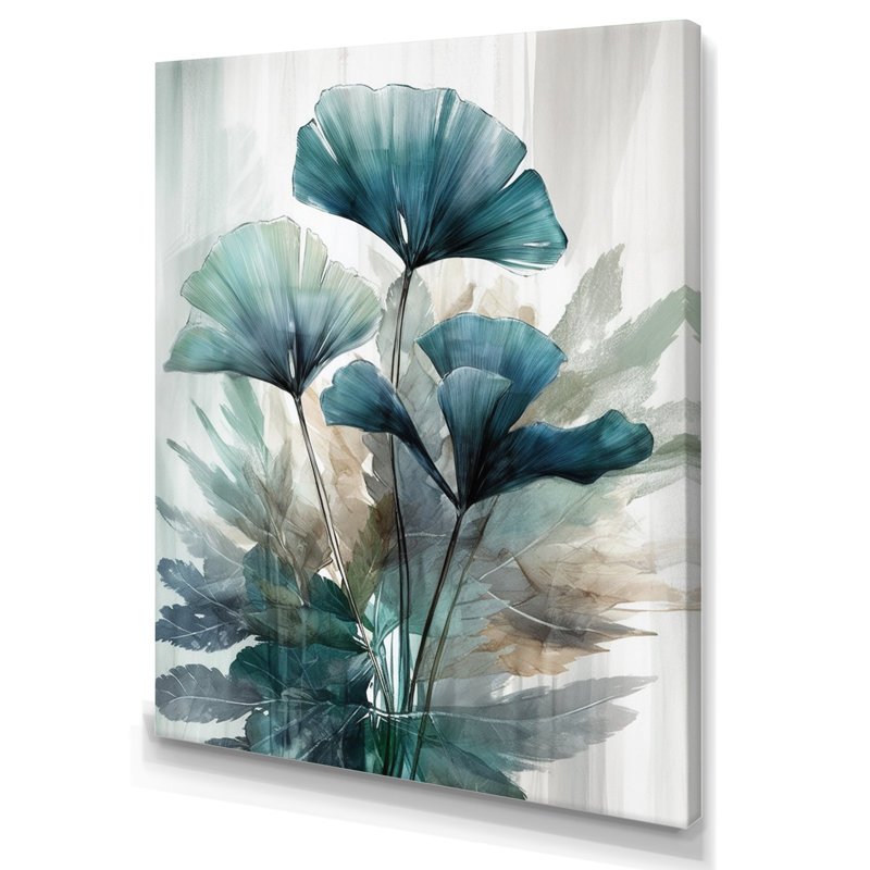 Feuilles de palmier tropical Ginkgo II - impression, H 32 po x l 16 po x P 1 po, Toile tendue