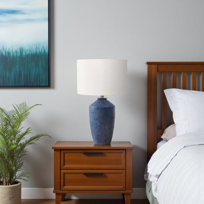 Frida Standard Concrete Table Lamp in Blue and Ivory Shade, 24.85'' H X 14.76'' W X 14.76'' D